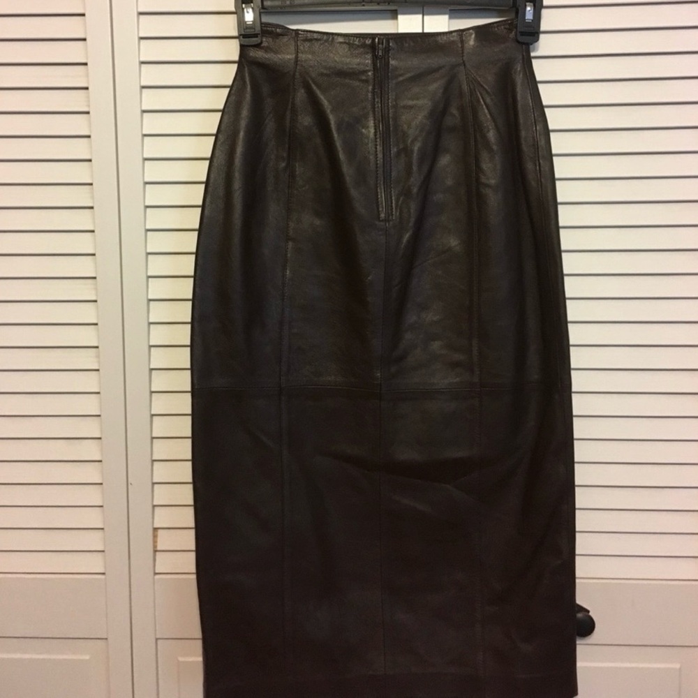 Women's 100% Leather Midi Skirt in Dark Brown - Picture 12 of 12